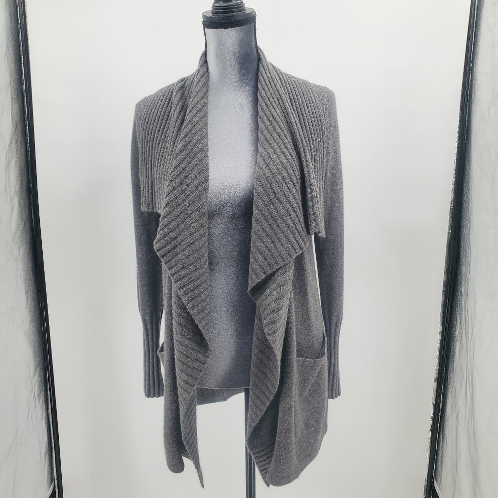 ♤♤ Scoop NYC Cashmere Gray Cardigan with Ribbed Shawl Collar Size Small